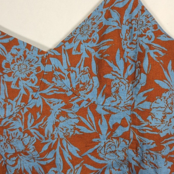 Madewell Sweetheart Mini Dress Blue Rust Floral Linen Womens SZ 16 - Picture 2 of 9